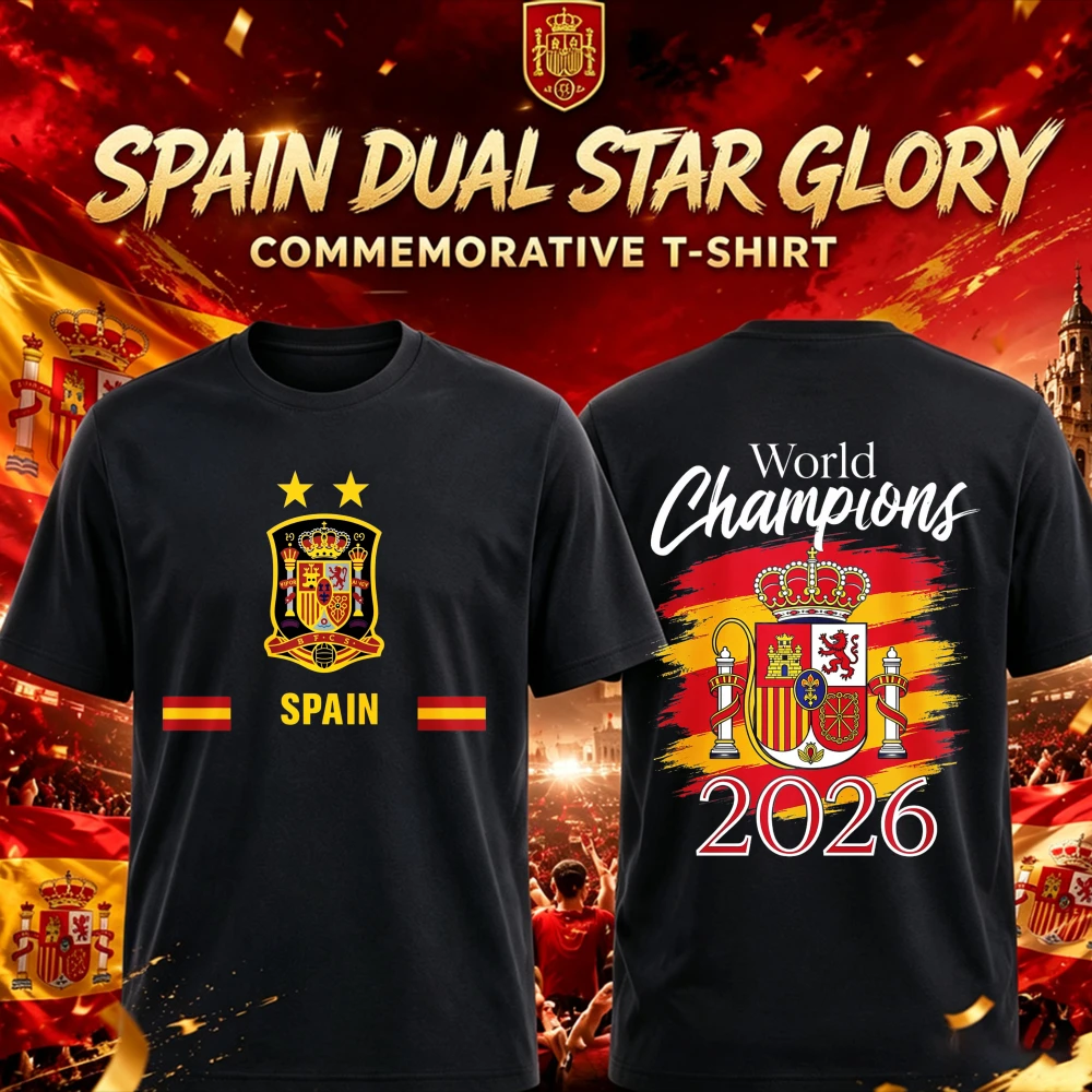Camiseta España Futbol 2026 Graphic Tee Espana Big National Coat of Arms Double Side Print Football Supporter Commemorative Tops