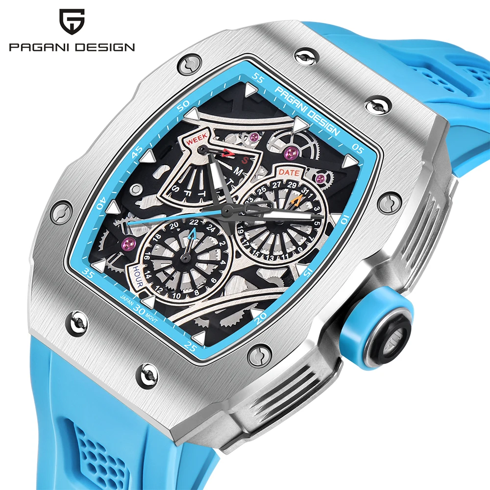 PAGANI DESIGN 2024New Luxurious Fashion Men's Quartz Watch Stainless Steel Sapphire Silicone Waterproof reloj hombre PDYS012