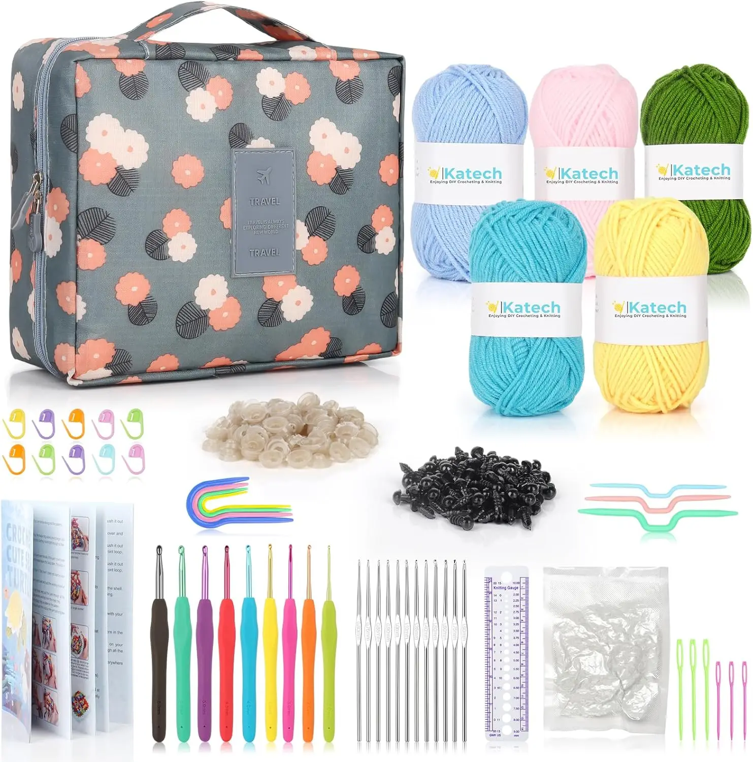 

Beginner Crochet Kit with Yarn, Hooks, Accessories & Tutorials - Complete Starter Set for Kids and Adults