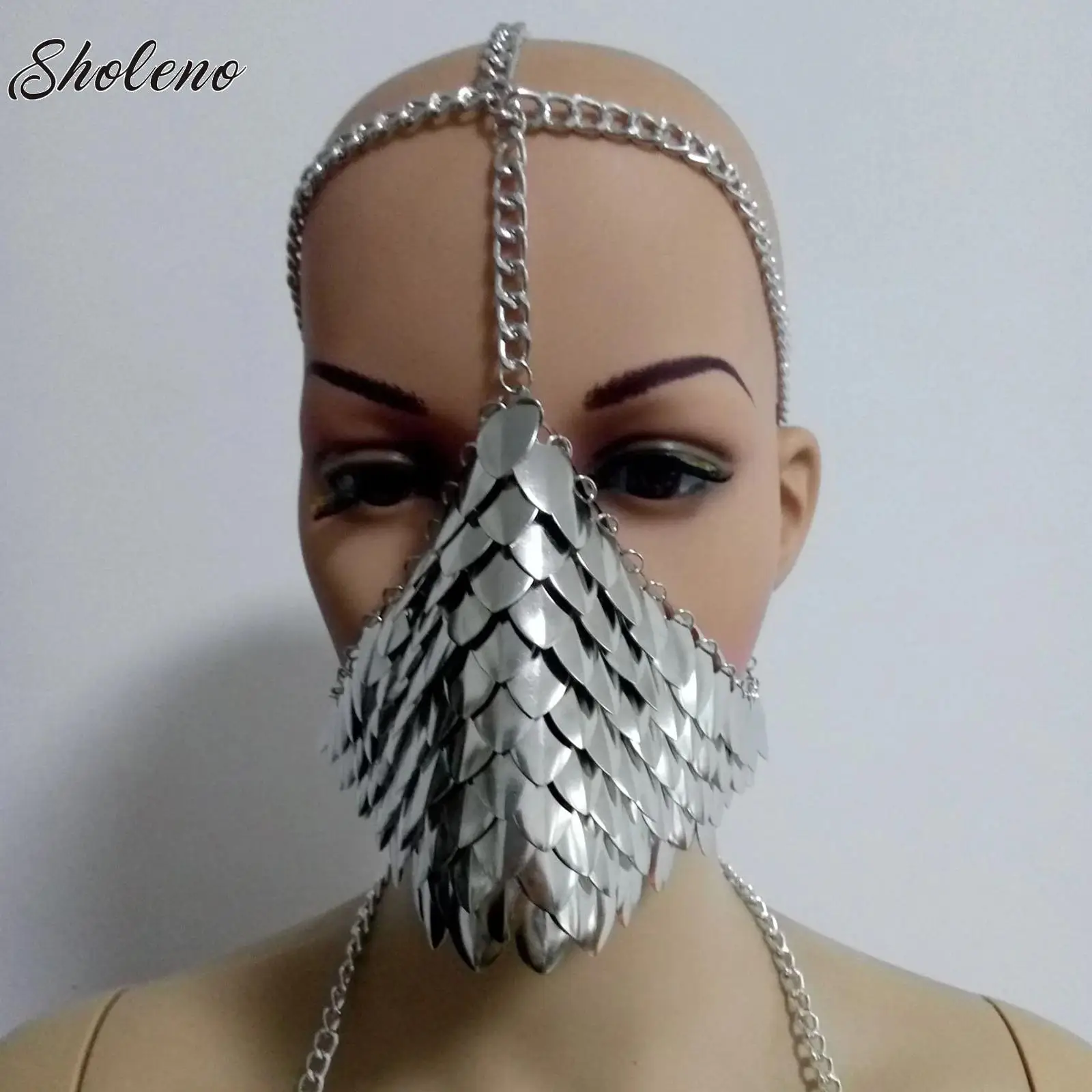 

1Pc Punk Alloy Metallic Texture Mask Head Chain Costume Accessory Party Gadget for Nightclub Halloween Masquerade Theme Party