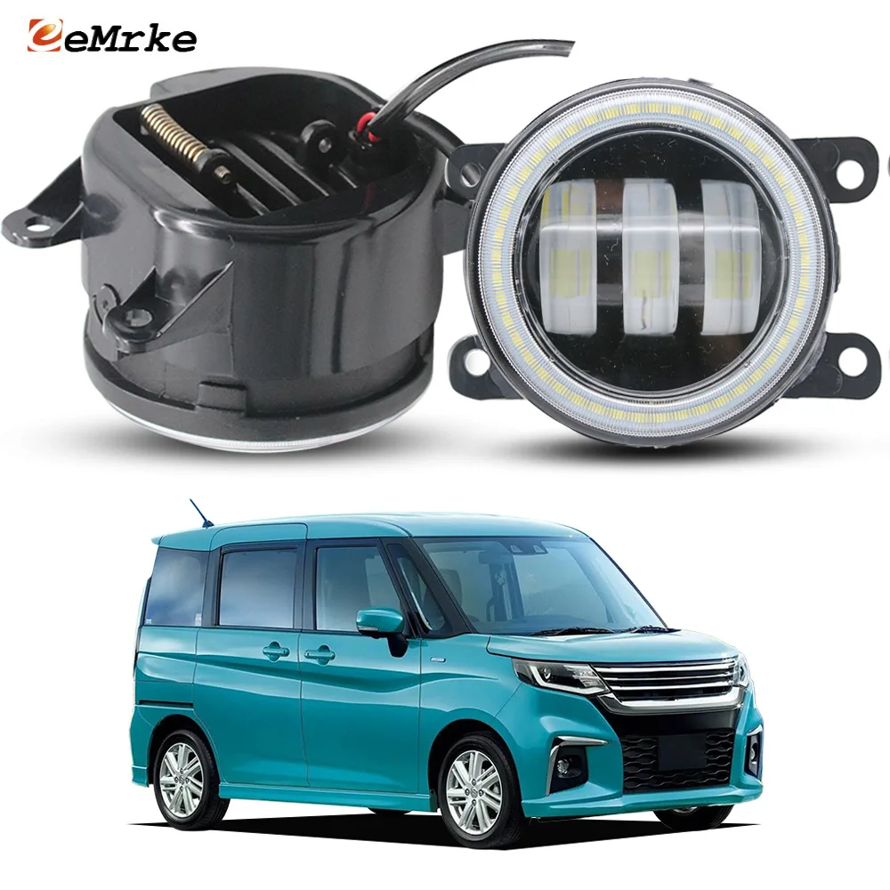 

Светодиодные противотуманные фары 40 Вт с большой линзой для Suzuki Solio Hybrid 2021-2023 PTF с функцией «ангельских глаз», дневными ходовыми огнями (ДХО) и светодиодным кольцом