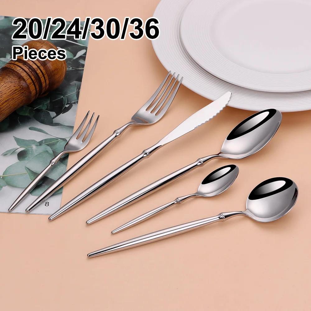 

Silver Cutlery Stainless Steel 304 Gold Tableware Set Smooth Handle Dinner Set 20Pcs 24Pcs 25Pcs 30Pcs 36Pcs Mirror Flatware