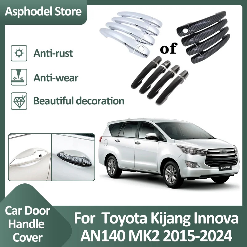 Car Door Handle Trim Cover For Toyota Kijang Innova AN140 MK2 2015~2024 Exterior Luxurious Chrome Sticker Protective Accessories