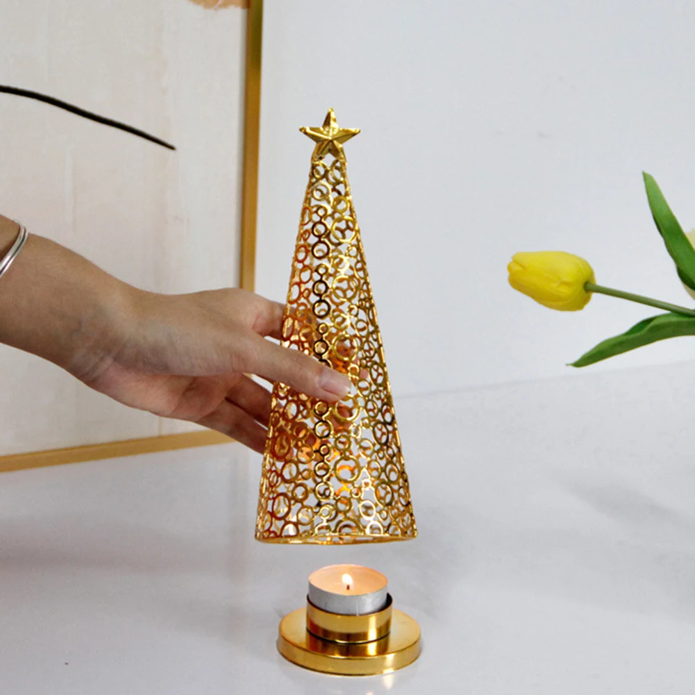 Metal Christmas Tree Candlestick Christmas Candle Cup Wedding Decoration Tea Wax Small Round Cup Candle Holder