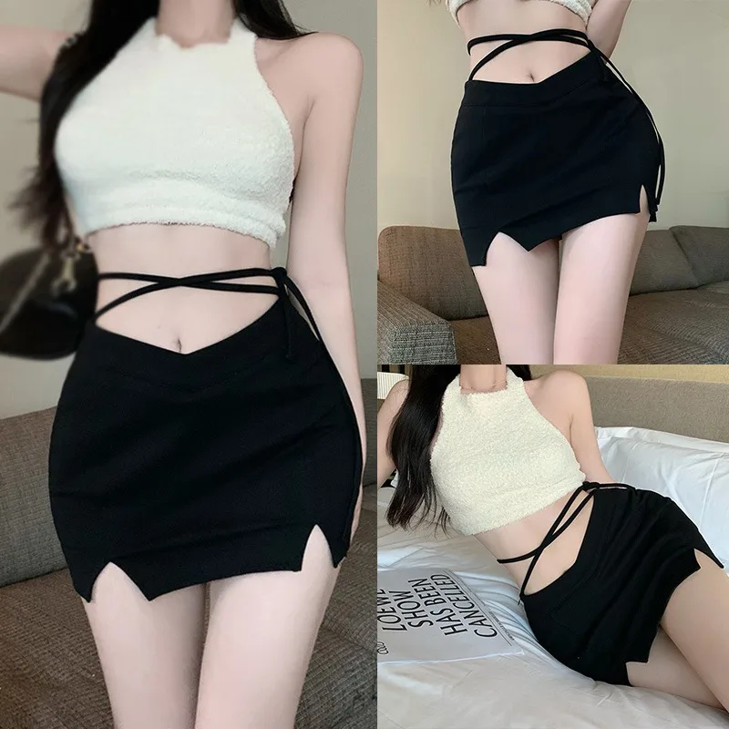 Women Slim Sexy Solid Color High Waist Bandage Black Skirt Women's Skirt