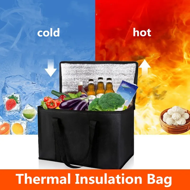 Large Capacity Thermal Insulation Lunch Bag Non Woven Fabric Food Storage Picnic Bags Tote Portable Cooler Aluminum Foil Handbag