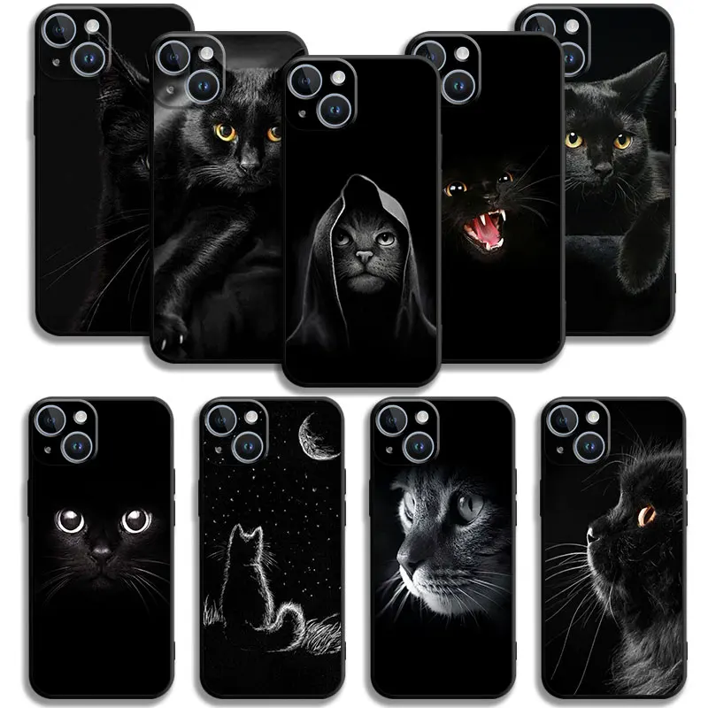 Cellular Phone Case For iPhone 15 14 13 12 11 Pro Max 6 6S 7 8 Plus X XS XR 12 13 Mini Soft Silicone Case Black Cat Staring Eye