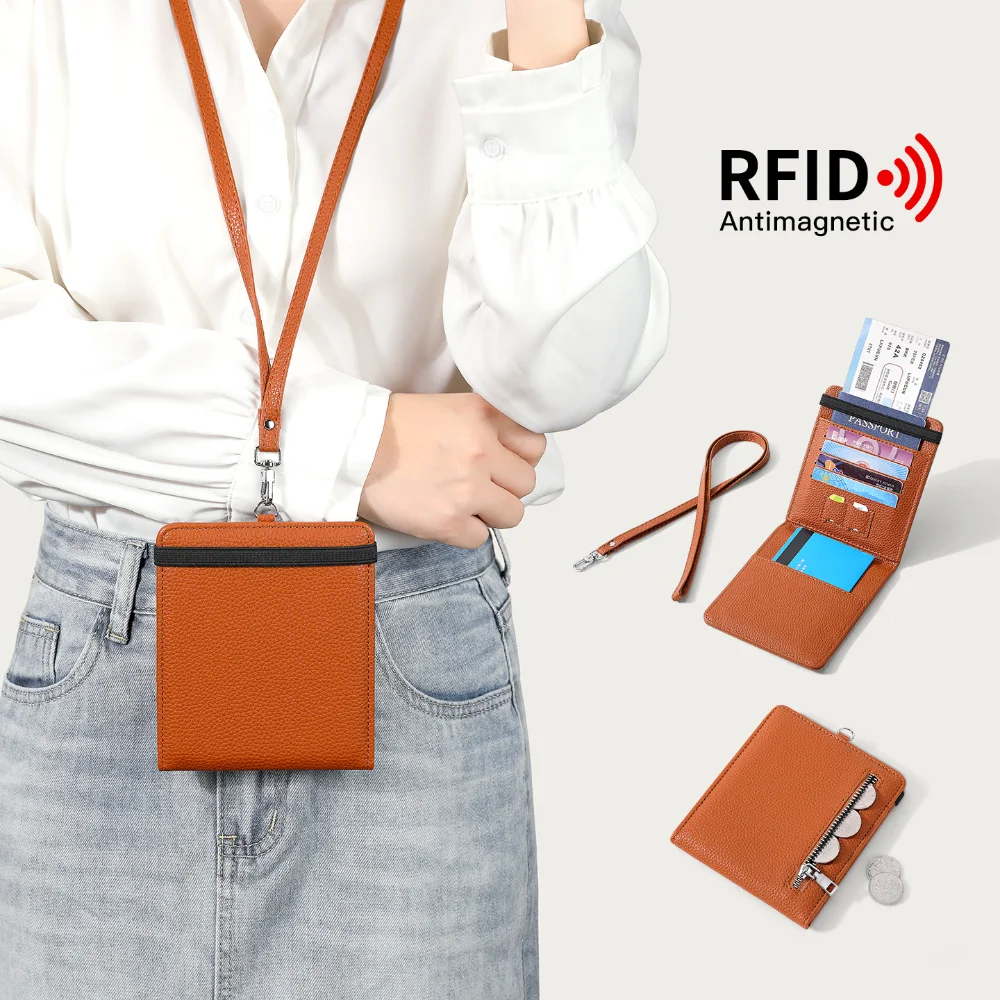 محفظة جواز سفر جلدية جديدة RFID متعددة الفتحات حامل جواز سفر متعدد الوظائف مع حامل مستندات واقية لتخزين بطاقة العمل