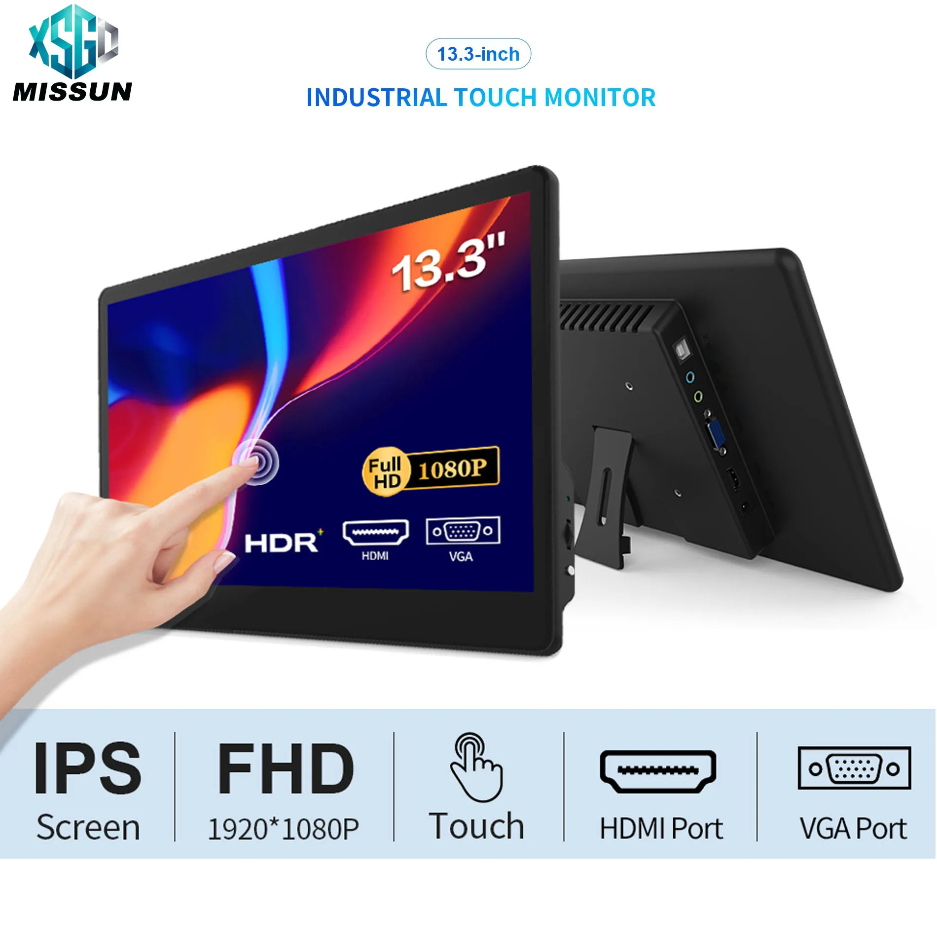 

HOWENS 13.3inch Touch Computer Display 13.3" Portable Monitor 1080P 100% sRGB IPS Screen w/ Stand For Laptop PC Mac Phone Game