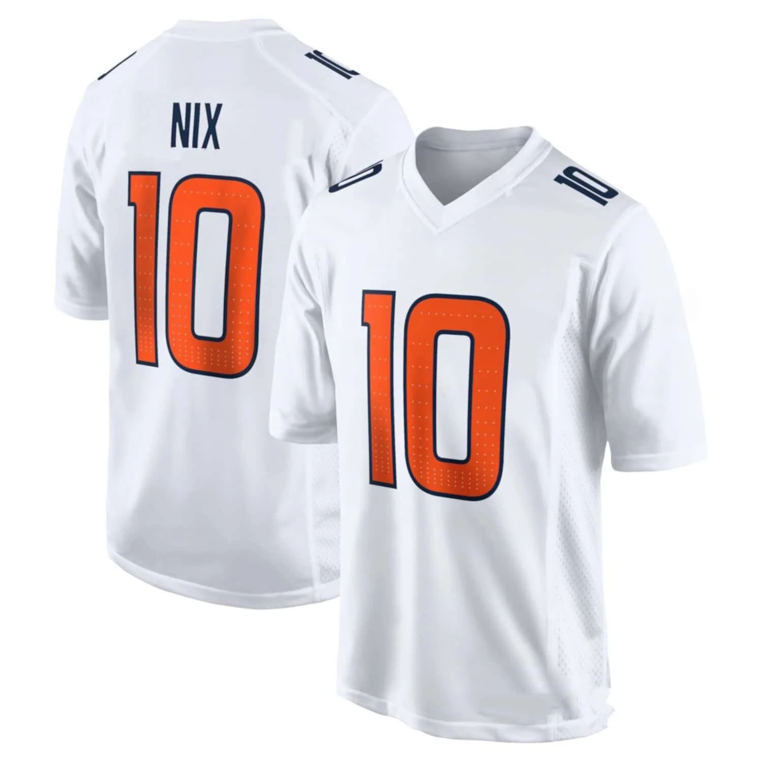 Denver 10 Bo Nix Orange Herren American Football T-Shirt V-Ausschnitt 2026 Sommer Atmungsaktives Schnelltrocknendes T-Shirt für Männer und Frauen Y2K – Detail 4