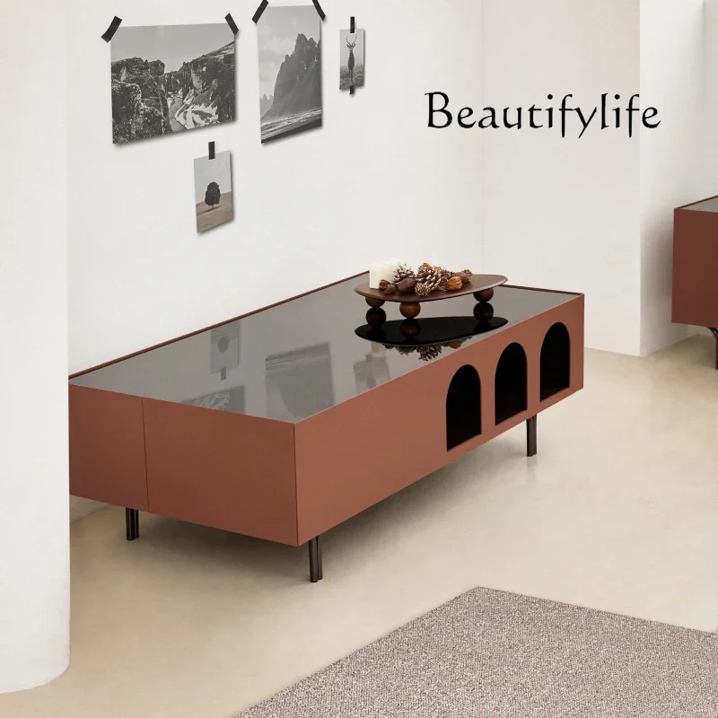 O FKNordic Living Room Metal Coffee Table Small Apartment Italian Light Luxury Household Tempered Glass Creative Coffee Table