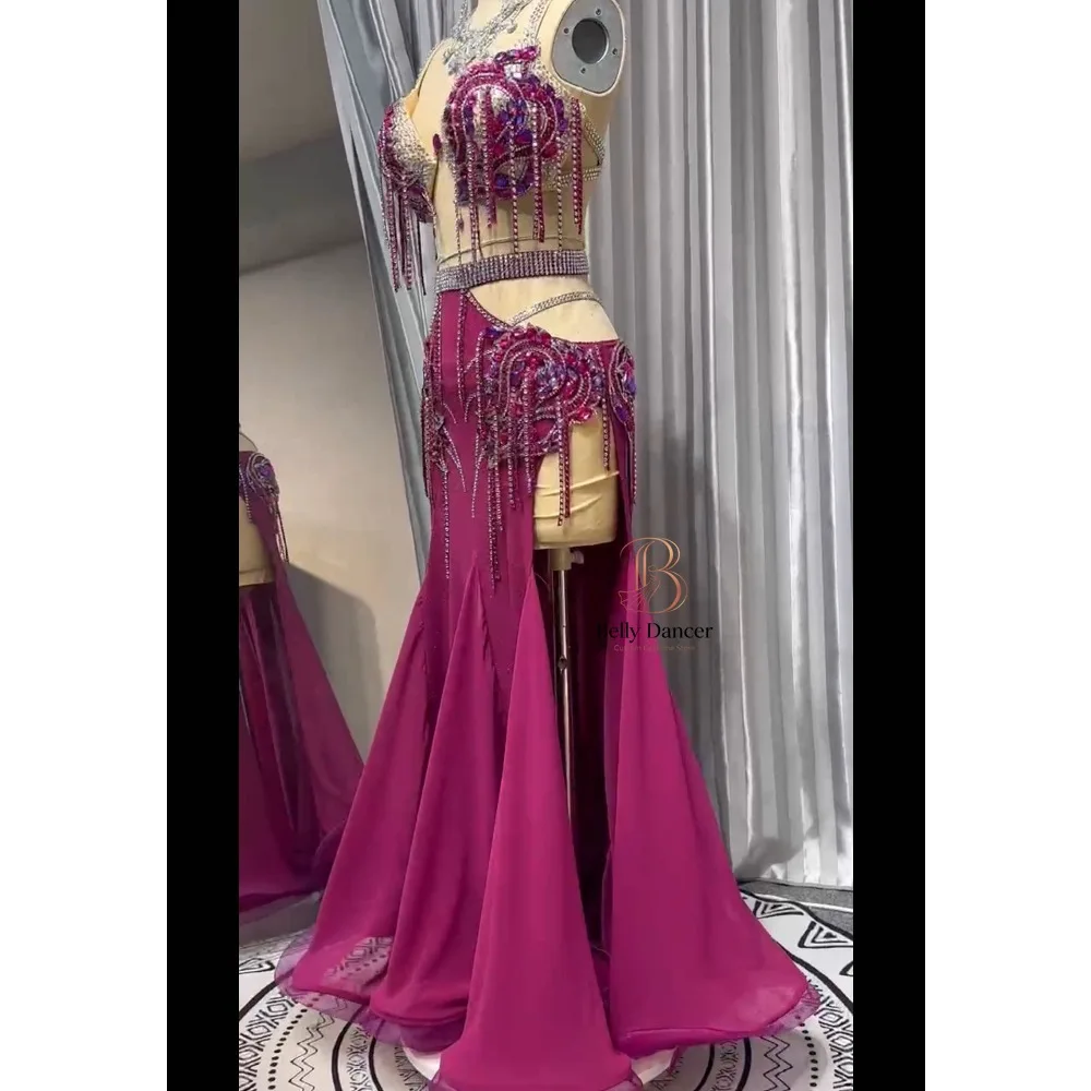 Customized Eastern Bellydance Dress Indian Clothes Women Group Stage Wear Belly Dancing Bra and Skirt Oriental Dance Costumes
