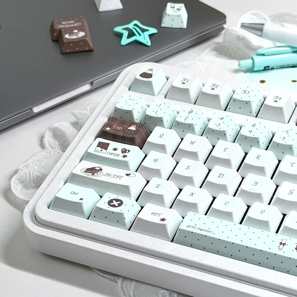 Mint Chocolate Theme Keycaps Set PBT Cherry Profile Custom Original Handmade Sublimation Keycaps for Mechanical Keyboard DIY