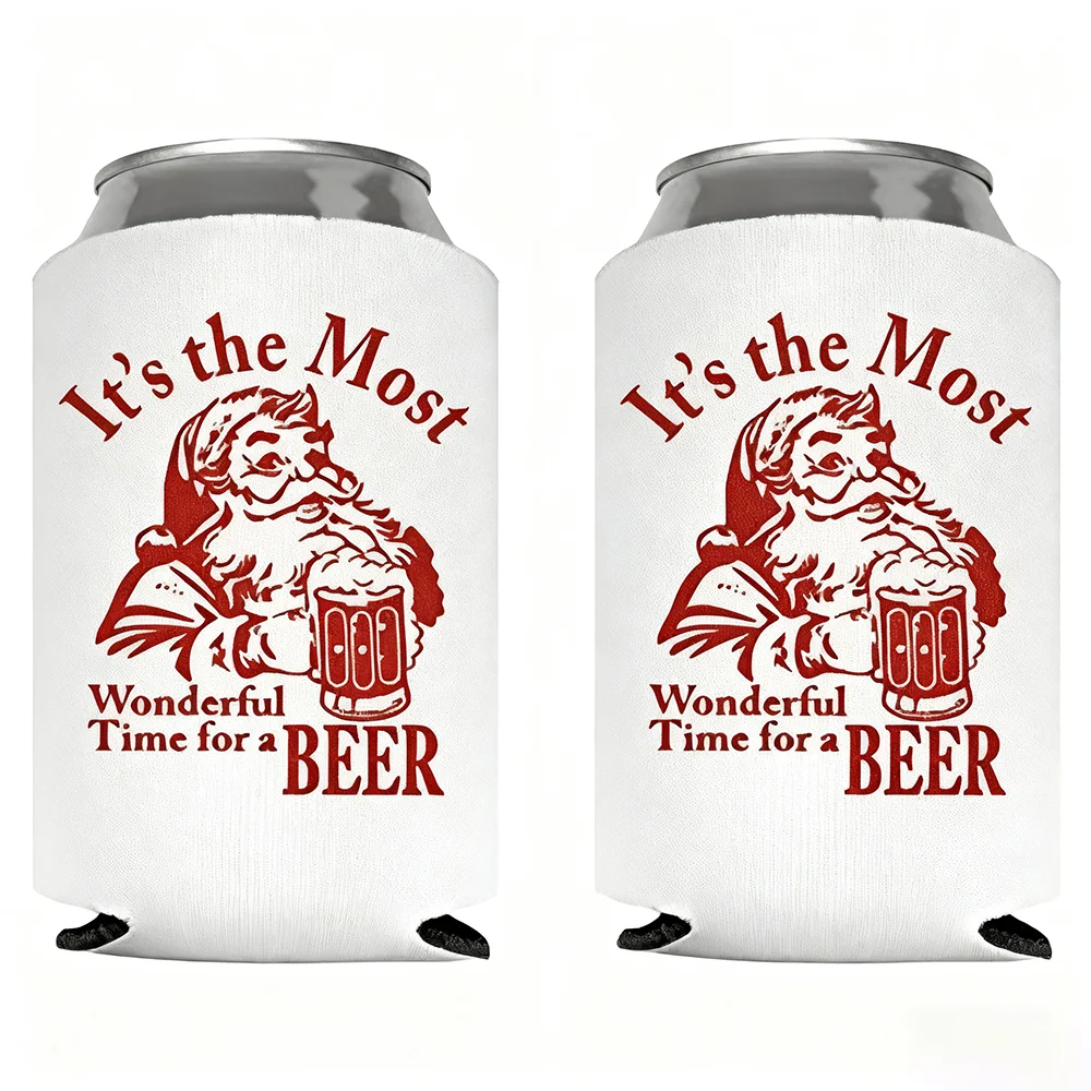 

Set of 2 It's The Most Wonderful Time for A Beer Funny Santa Beer Can Cooler Stocking Stuffer Christmas Party Gift for Men Adult
