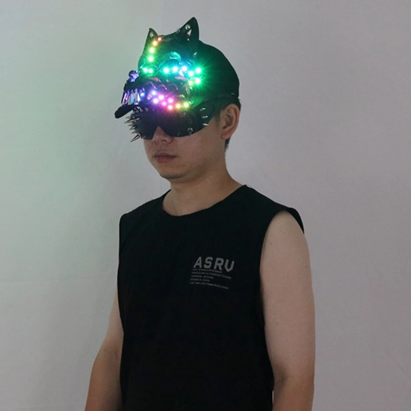 

Adult LED Luminous Punk Skeleton Baseball CapMen Women Halloween Cosplay Anime Light up Accessories Nightclub Masquerade Props