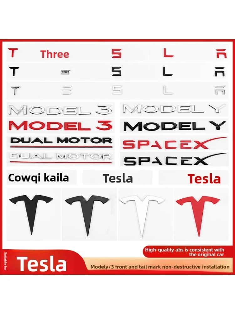 3d ABS Chrome noir rouge Logo double moteur emblème lettres voiture coffre Badge pour Tesla modèle Y 3 X S double moteur autocollant accessoires