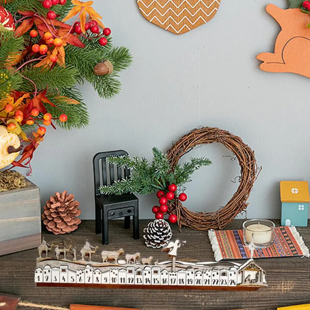 Decoração de contagem regressiva de natal, calendário festivo de madeira para decoração de casa para feriados