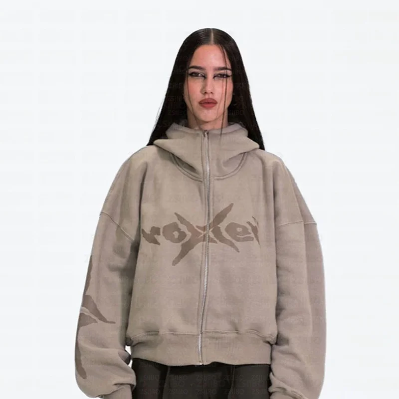 سترة صوفية بسحاب على الموضة للشارع مرسومة يدويًا للجنسين على الطراز الأمريكي