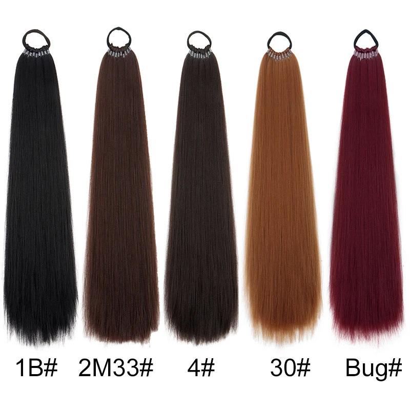 Synthetic 22Inch Long Straight Ponytail Hair Extension With Elastic Band 10 Strands Braid Ponytail Hair Accessories for Women