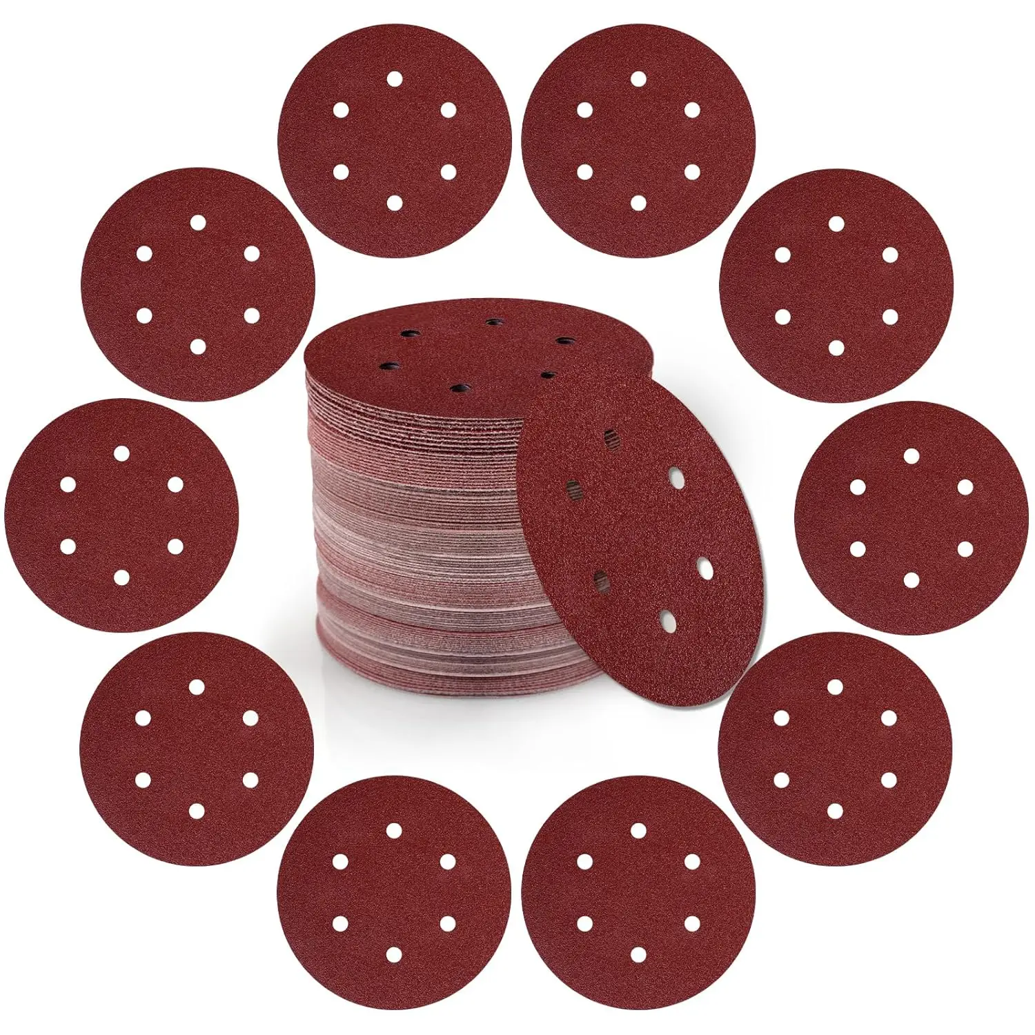 5 Inch Sanding Discs Hook and Loop8 Hole Adhesive Sandpaper Sand Paper 40/60/80/320/1500/1000/2000Grit for Random Orbital Sander