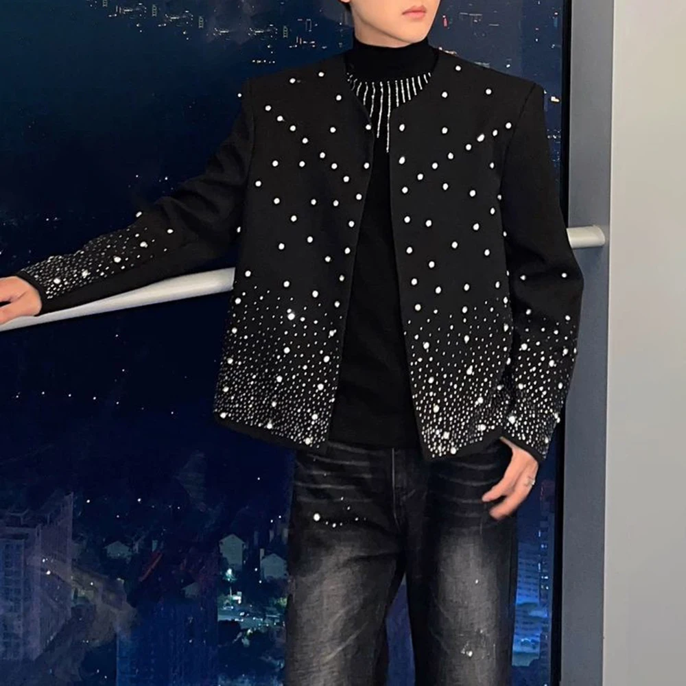 Men Starry Sky Hot Diamond Shiny Jacket Streetwear Nightclub Campus Harajuku Luxury Old Money Men Jacket Men'S Clothing 2025 New