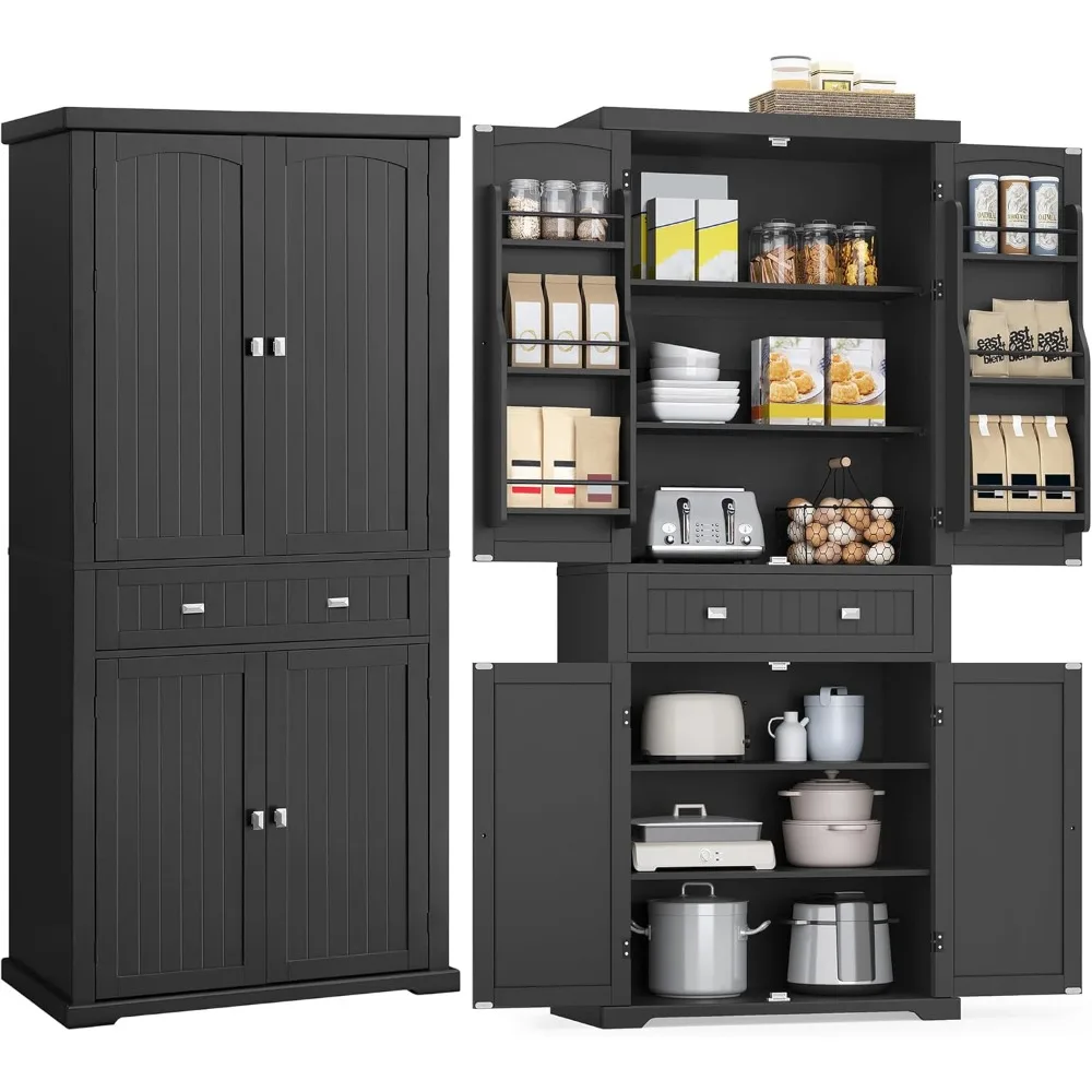 

Pantry Cabinet, 71.7-inch High Freestanding Tall Cupboard Storage Cabinet With A Drawer, 2 Cabinets, 4 Adjustable Shelves, 6 Do