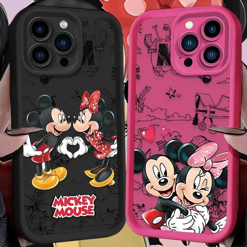Funda de Silicona para Teléfono con Diseño de Mickey y Minnie Mouse de Disney para iPhone 17 Air 16 16E 15 14 13 12 11 Pro Max X XS X S Max XR SE 2020 SE4 7 8