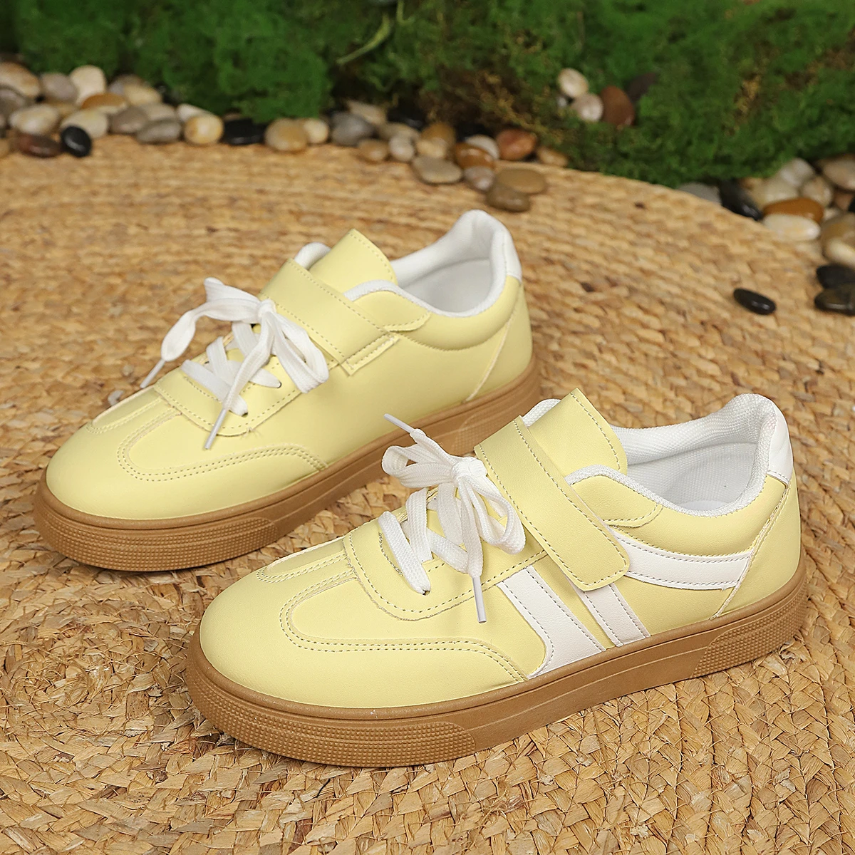 Women's Hook&Loop Casual Sport Shoes Flat Bottom Retro Versatile Shoes All-Match Shoes for Retro Breathable Wear-resistant
