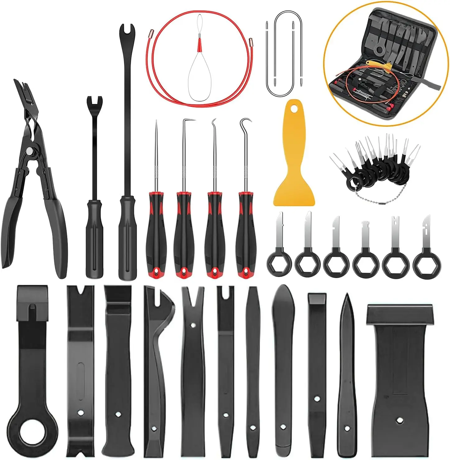 

Набор инструментов для снятия обшивки автомобиля, 40 шт., плоскогубцы для автомобильных зажимов, нитевдеватель проводки, набор для ремонта обивки - черный