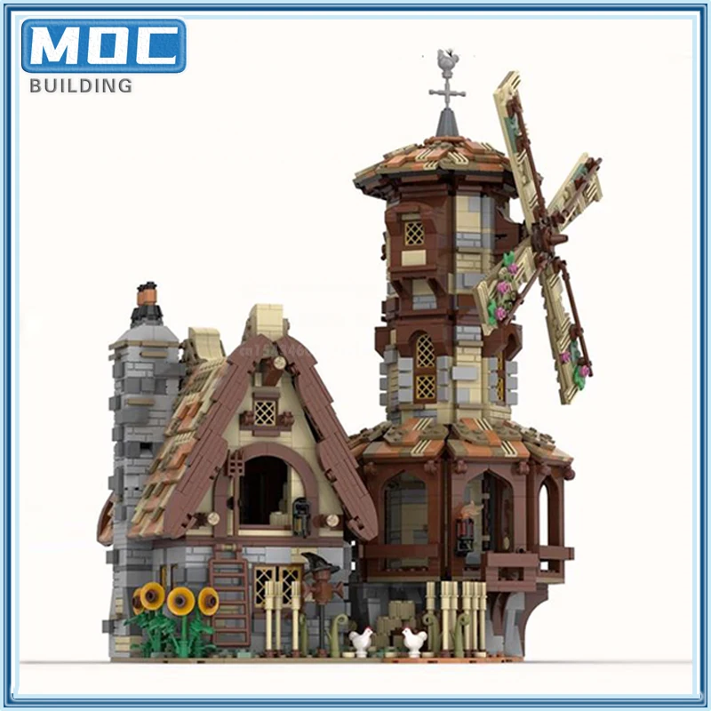 Medieval Windmill  Modular MOC Building Blocks DIY Creative Ideas Bricks Model Kit Farm House Architecture Toys Xmas Gifts