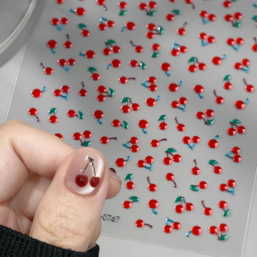 1/2 Peças Adesivos de Unha 5D - Nail Art Red Cherry avaliação e preço