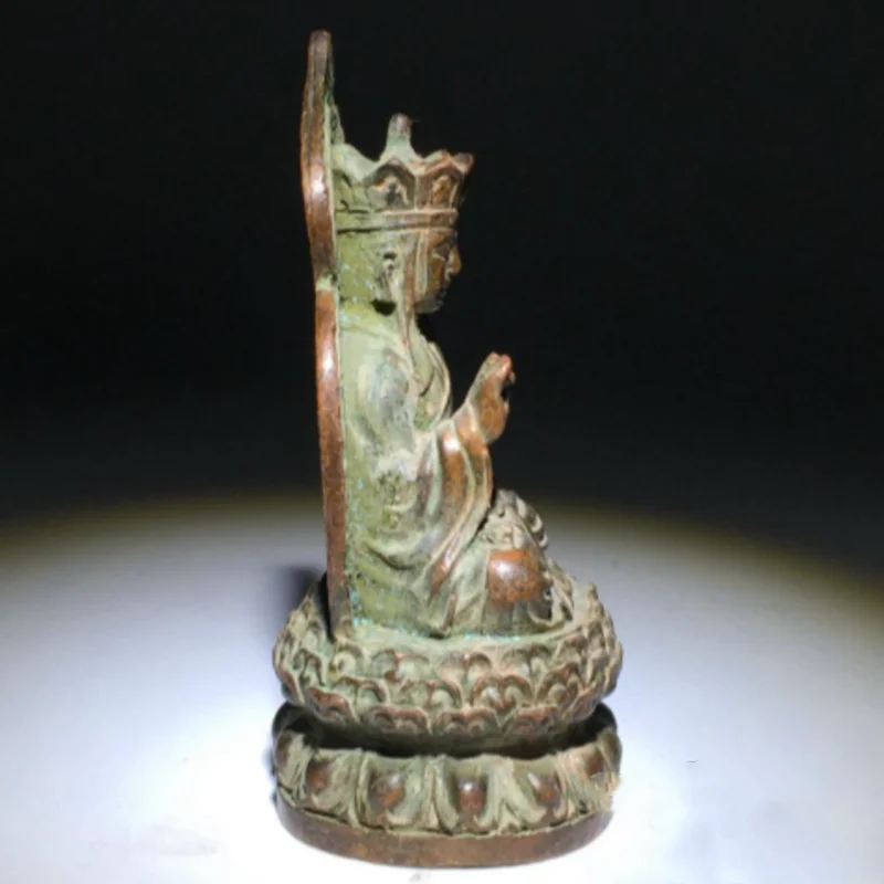 Antique Copper Ksitigarbha Bodhisattva Statue - Oriental Protection & Blessing Display, Feng Shui Craft, Home Desktop Decor