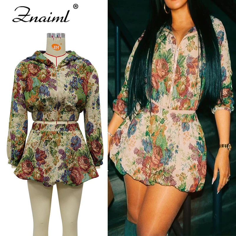 

Znaiml женский топ с длинными рукавами и мини-юбкой с цветочным принтом, модный костюм, осенне-зимний комплект из двух предметов, клубная одежда на день рождения