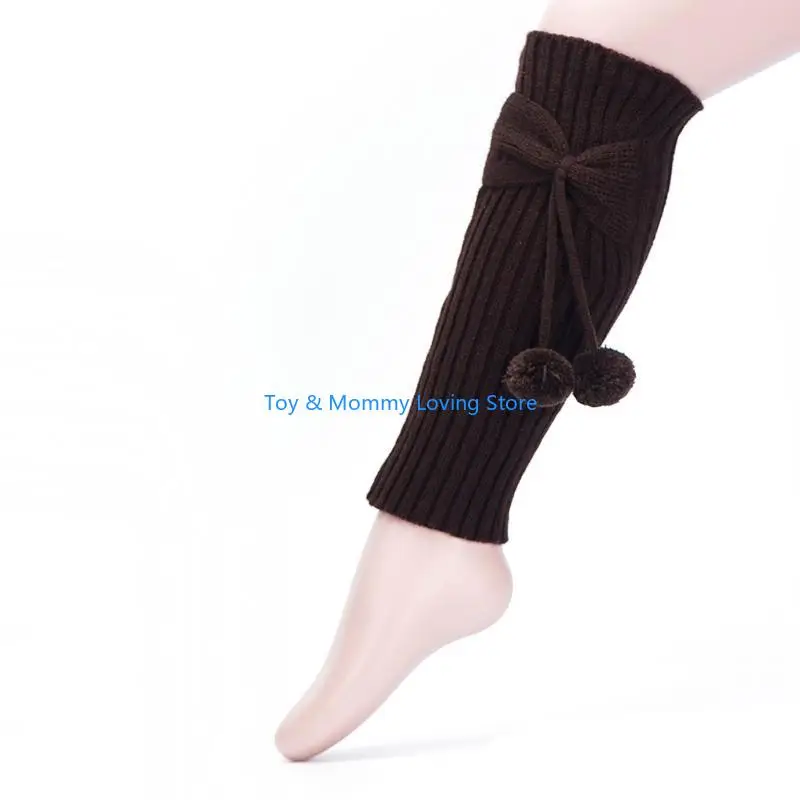 Y1QF لون الصلبة الخريف الشتاء الركبة عالية الأطفال Bowknot تدفئة الساق مع الجوارب الكرة