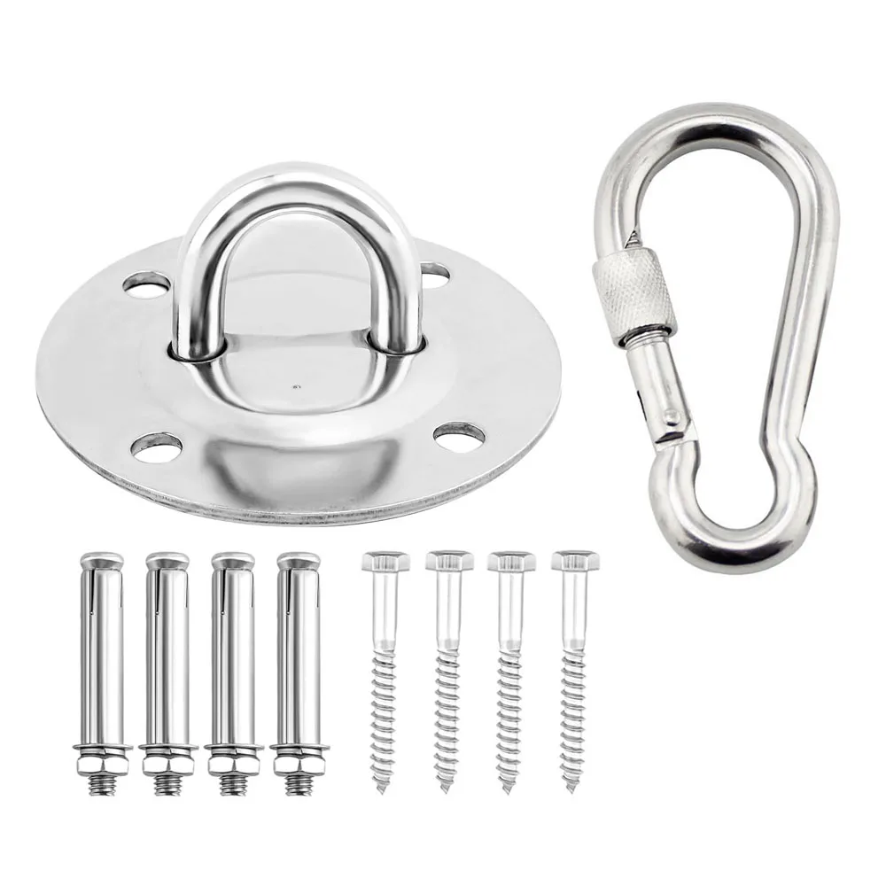 Heavy Duty Hammock Wall Mount 304 Stainless Steel Pad Eye Hooks with Snap Hook Screw Bolts for Porch Swing Hammock Chair