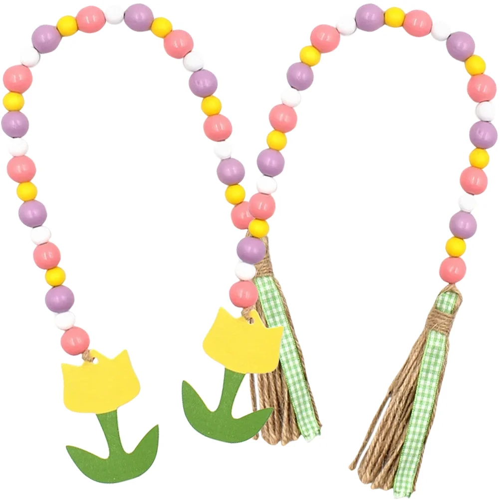 

2 Pcs Tulip Wooden Beads Hanging Decoration Farmhouse Beaded Garland Home Rustic Wall