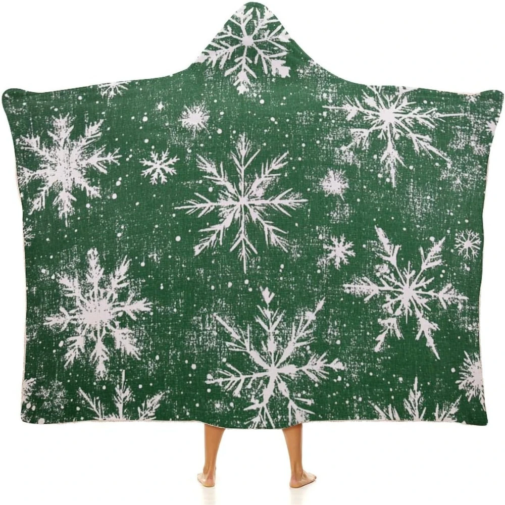 

Мягкое одеяло с капюшоном Снежное Рождество Снег Зима Рождественский сезон Рождество Зеленый Белый Снежинка Одеяло с капюшоном