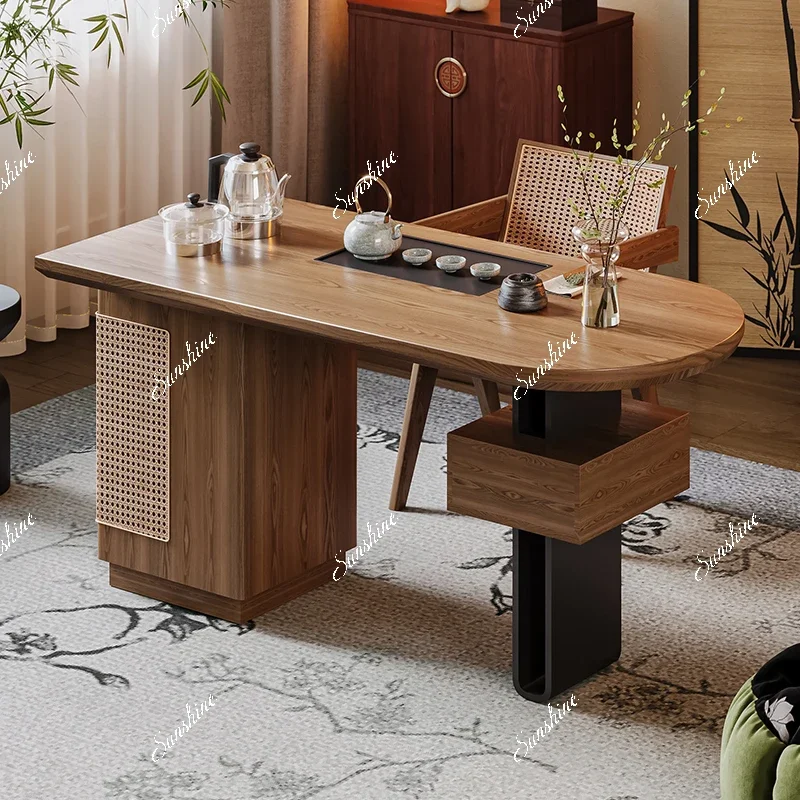 Balcony Small rattan household living room Tea table Song Dynasty aesthetics Middle ancient solid wood