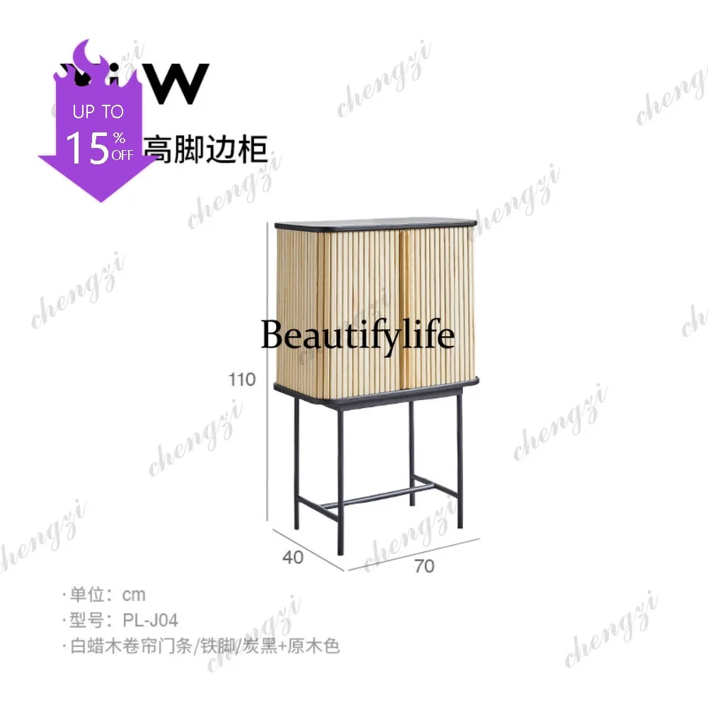 C45 Side cabinet French solid wood locker Rolling shutter door Antique living room wall storage cabinet