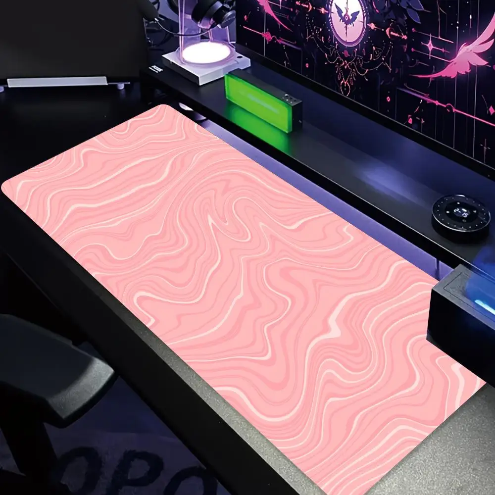 Delicate pink abstract pattern large Mouse Pad Desk Mat office rug Non-Slip Stitched Edge pc accessories keyboard mousemat