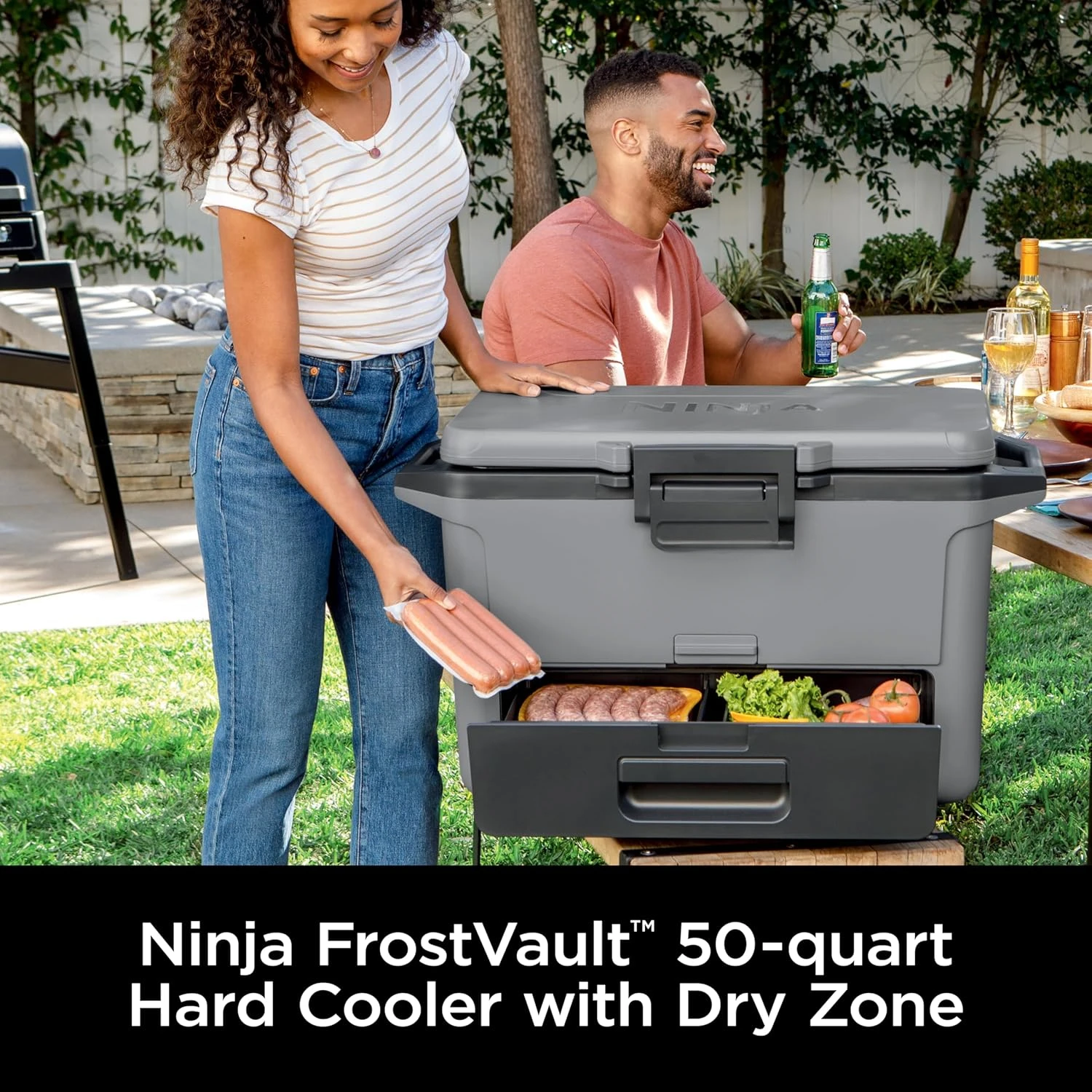 FB151GY FrostVault 50qt Hard Cooler with Dry Zone, Integrated Fridge-Temp Dry Storage Drawer, Premium Heavy-Duty Insulated