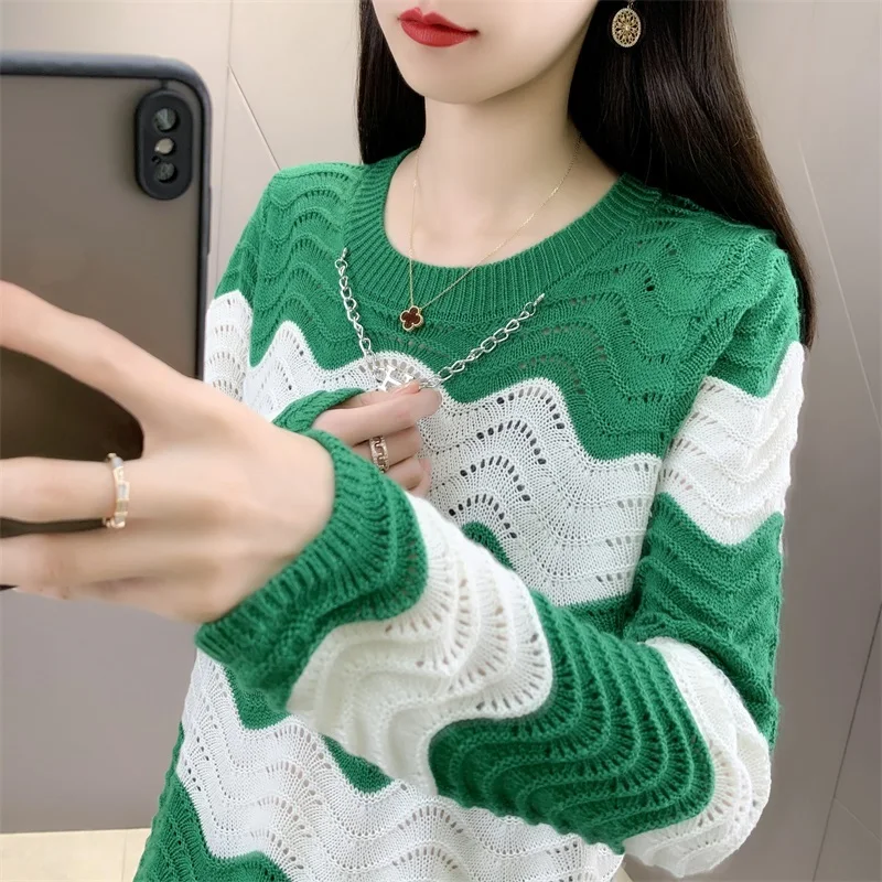 Korean Hollow Out Solid Thin Loose Women's Clothing V-Neck Spring Summer Pullovers Slight Strech Multiple Colour Sweaters Trend