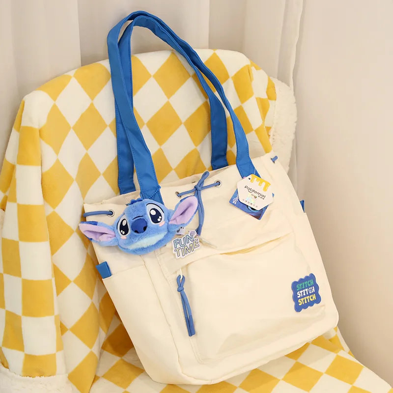 Disney Original Kawaii Lots-o-huggin Bear Stitch Large Capacity Drawstring Shoulder Bag Cartoon Anime Versatile Portable Handbag