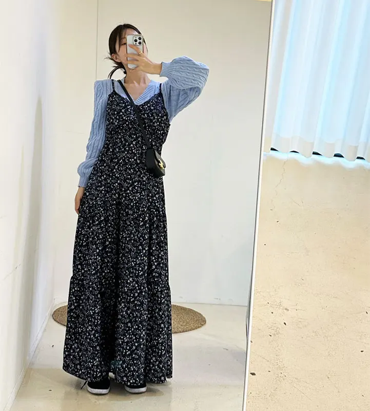 

Floral Print Halter Dress Women's Vintage Lace Trim Sexy Slimming Loose Long Summer Dress Korean Style High Waist A-Line Skirt