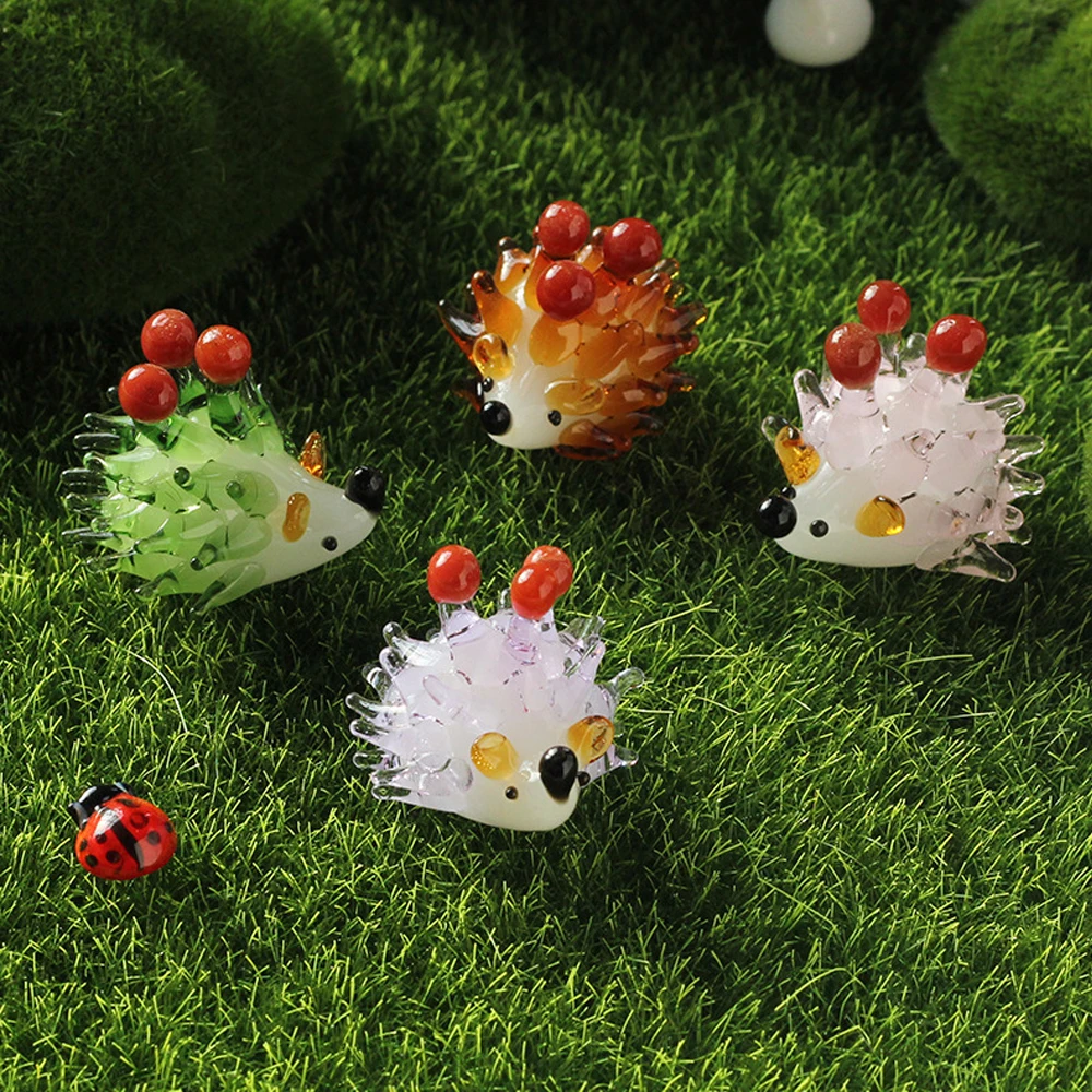 

4Pcs Hand Blown Glass Hedgehog Figurines Mini Glass Animals Sculpture Colorful Glass Art Hedgehog Collectible Gift Home Decor