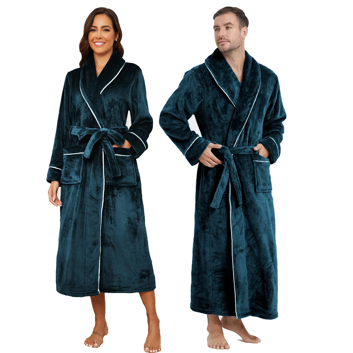 

Couple Sleepwear Thick Flannel Long Robe Autumn Winter New Kimono Gown Bathrobe Home Clothes Warm Coral Fleece Loungewear Pajama