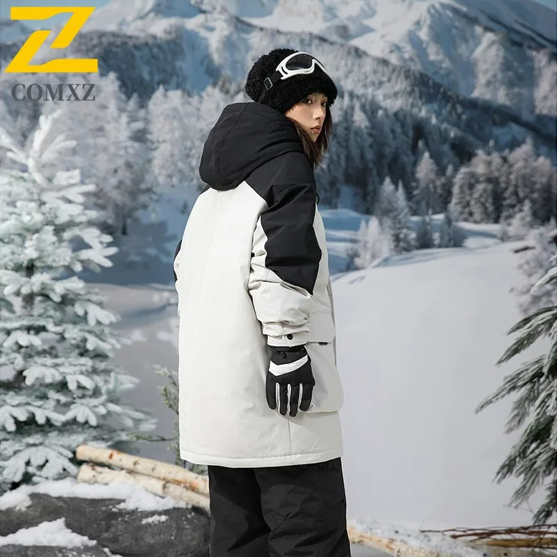 メンズロングダウンジャケットスプライシングフード付きアウトドア登山防寒パッド入りコートカジュアルスノースキー暖かい冬パーカー