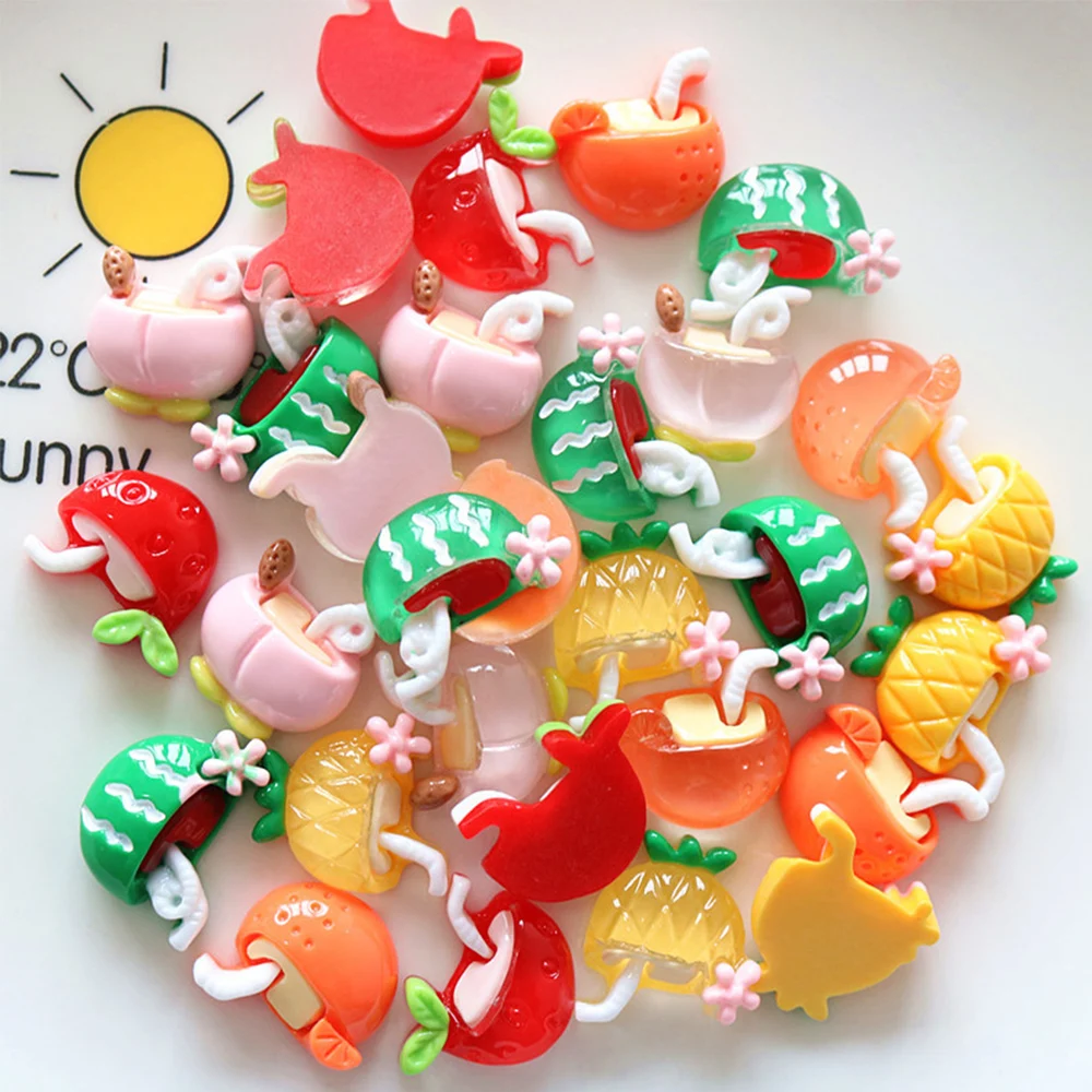 10PCS Fruit Cup Series Miniature Flat Back Resin Cabochons For Hairpin Scrapbooking DIY Home Decor Craft Accessories