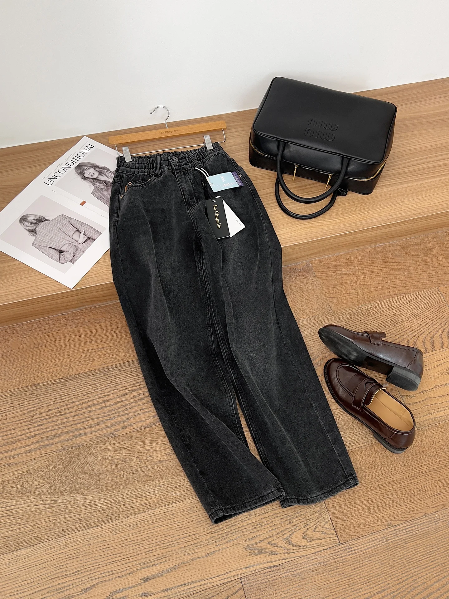 

Джинсы женские La Chapelle Faion, ретро-стиль, на двух пуговицах, с эластичным поясом, повседневные, универсальные, фасон «гармоника», весенняя новинка, приталенный крой