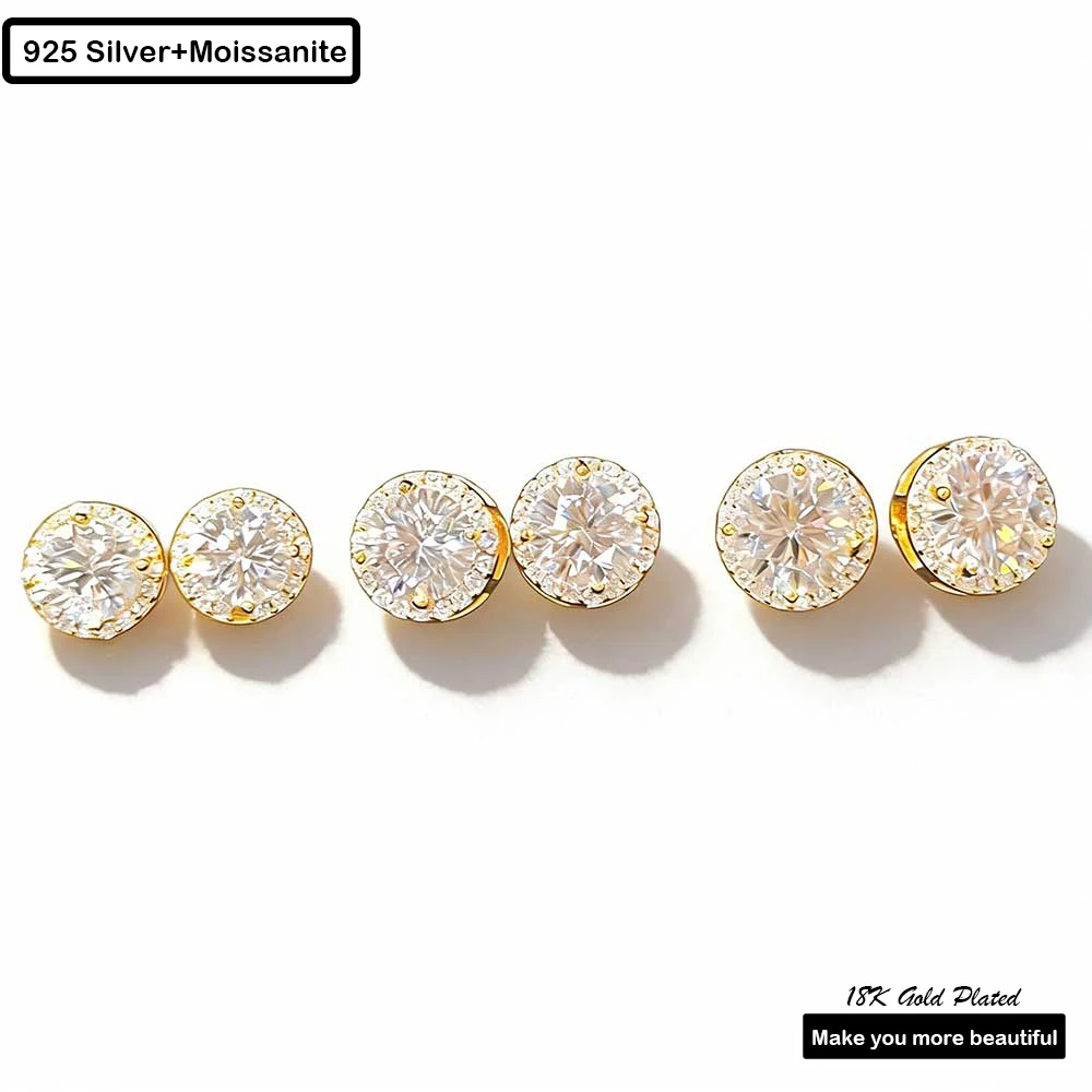 

ESKEEM Fine Jewelry Iced Out Moissanite Earring 925 Silver Bling Round Brilliant Cut Flower VVS1 Stud Earrings for Women Men